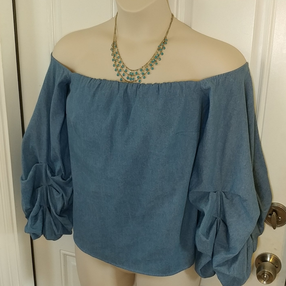 Sale! Petersyn McKenzie Indigo Denim Off Shoulde…